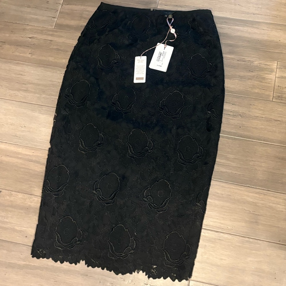 Ted Baker Black Floral Lace Midi Skirt